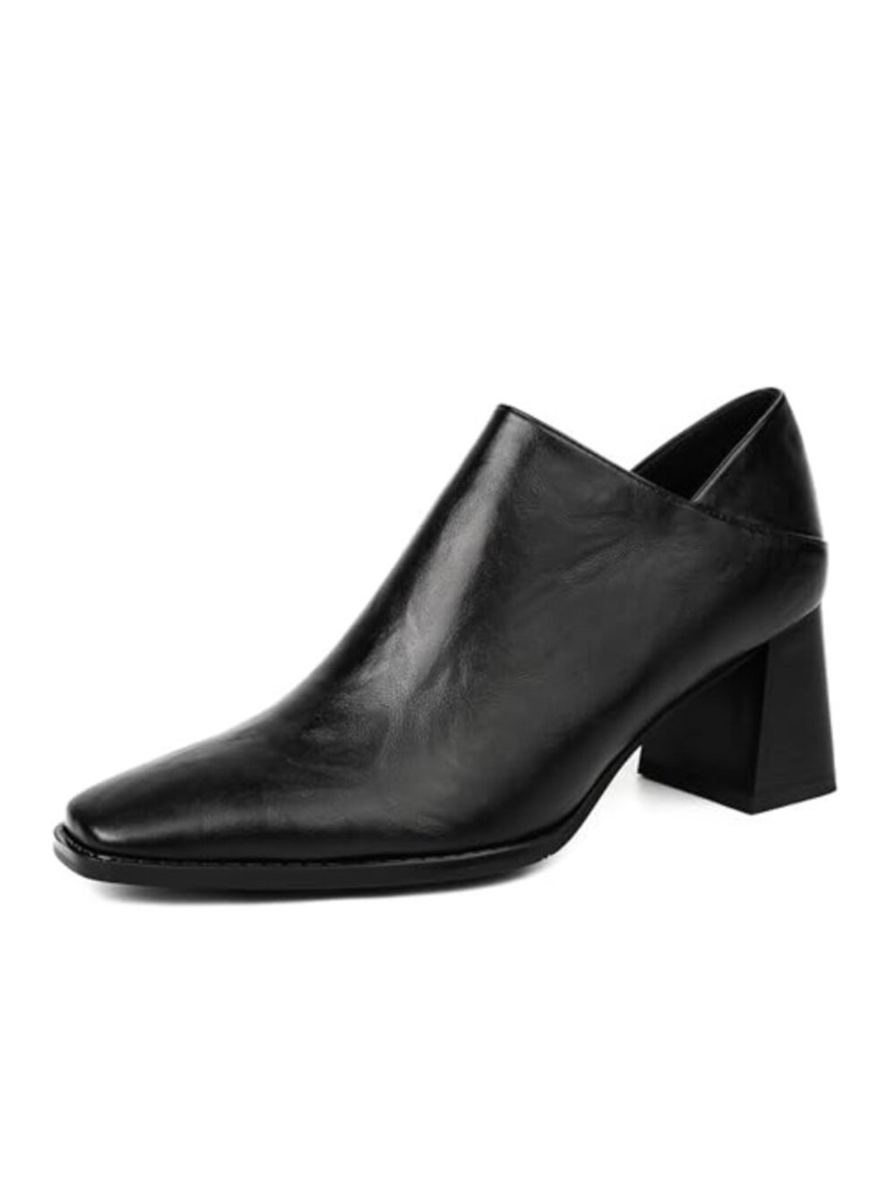 Womens Chunky Heel Pumps Square Toe Faux Leather Side Zipper Dress Shoes